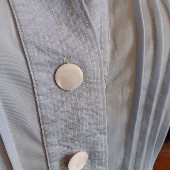 Large True Vintage 1960's Pleated Blouse Textured Collar Lilac/Plum Nylon - Picture 5 of 7